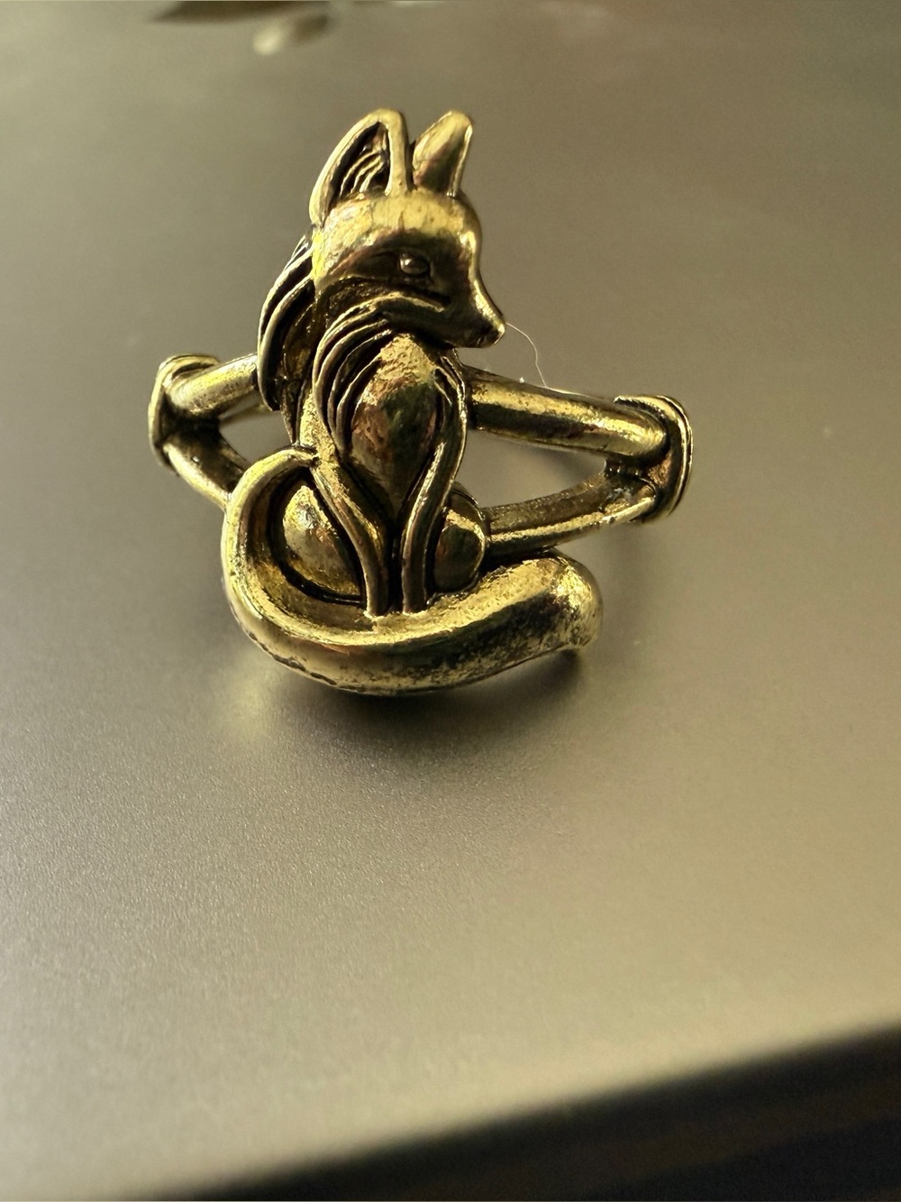 Vintage Brass Whimsical Fox Wrap Ring Size 5.5